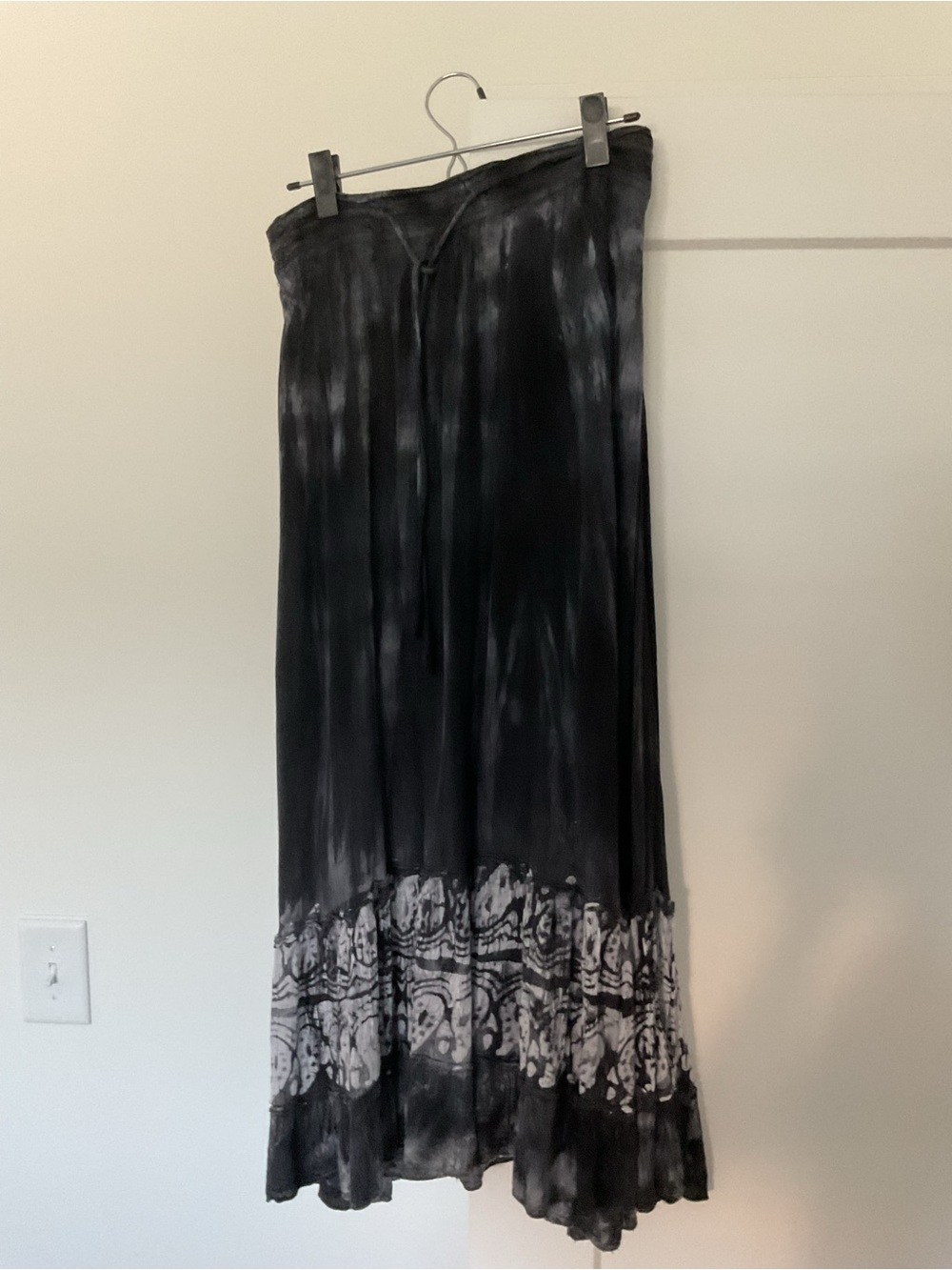India Boutique Black and Gray Tie-Dye Maxi Skirt with Batik border - Picture 1 of 4